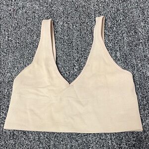 Neutral tan cropped bra, micro top, medium, smoke-free home